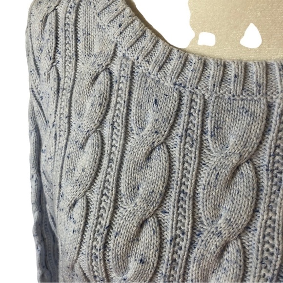 Lands End Drifter Cotton Pullover Cable Knit Sweater  Women L 14  16  Light Blue - Picture 2 of 9